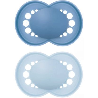 Mam Original Unprinted Matt Silicone Soother 6-16m Ορθοδοντική Πιπίλα με Θηλή Σιλικόνης Φιλική προς το Δερματάκι του Μωρού με Πρακτική Θήκη Μεταφοράς 2 Τεμάχια, Κωδ 178SBC - Μπλε / Γαλάζιο