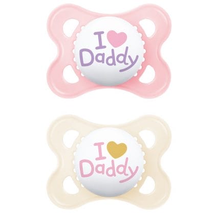 Mam Original Ι Love Daddy Silicone Soother 2-6m Ορθοδοντική Πιπίλα με Θηλή Σιλικόνης Φιλική προς το Δερματάκι του Μωρού με Πρακτική Θήκη Μεταφοράς 2 Τεμάχια,  Κωδ 115SG2c - Κρεμ / Ροζ