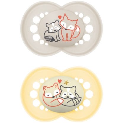 Mam Day & Night Silicone Soother 16m+ Ορθοδοντική Πιπίλα Σιλικόνης που Λάμπει στο Σκοτάδι από 16+ Μηνών Κωδ 274S 2 Τεμάχια - Κρεμ / Κίτρινο