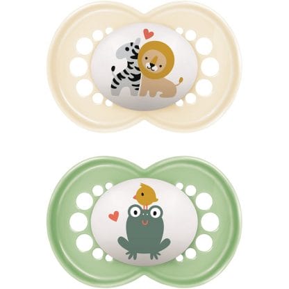 Mam Original Silicone Soother 6-16m Κωδ 150SUc Ορθοδοντική Πιπίλα με Θηλή Σιλικόνης 2 Τεμάχια - Σομόν / Πράσινο