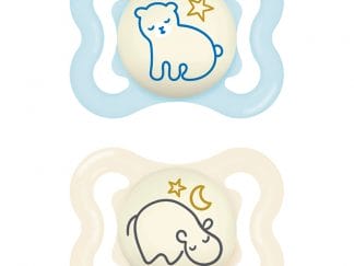 Mam Supreme Night Silicone Soother 2-6m Ορθοδοντική Πιπίλα Σιλικόνης που Λάμπει στο Σκοτάδι 2 Τεμάχια, Κωδ 148S - Γαλάζιο / Κιτρίνο