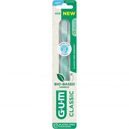 Gum Classic 409 Soft Toothbrush Μαλακή Οδοντόβουρτσα για την Καθημερινή Φροντίδα των Δοντιών & των Ούλων 1 Τεμάχιο - Πράσινο