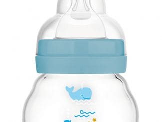 Mam Feel Good Premium Glass Baby Bottle 0m Κωδ 380SBc Γυάλινο Μπιμπερό με Θηλή Σιλικόνης με Πολύ Μικρή Ροή 90ml - Μπλε
