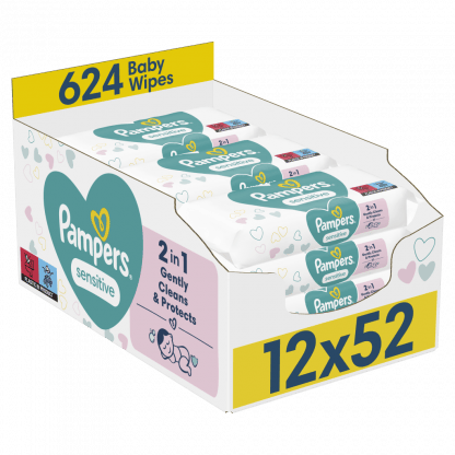 Μωρομάντηλα Pampers Sensitive Monthly Βοx 624τεμ (12x52τεμ)