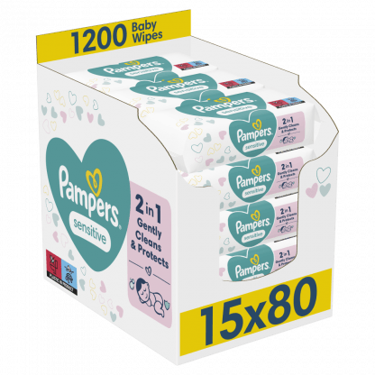 Μωρομάντηλα Pampers Sensitive XL Monthly Βοx 1200τεμ (15x80τεμ)