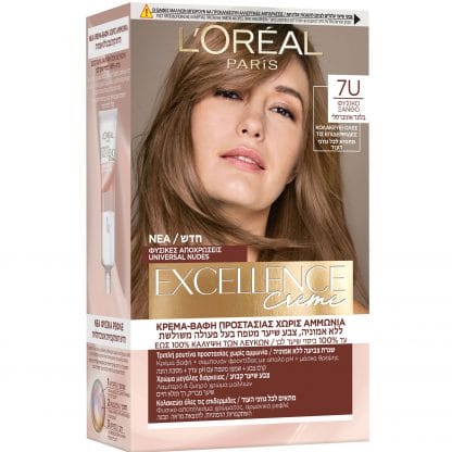 L'Oreal Paris Excellence Creme Universal Nudes Βαφή Μαλλιών Μόνιμη Κρέμα - Βαφή για 100% Κάλυψη Λευκών Μαλλιών & Προστασία της Τρίχας για Πλούσιο, Λαμπερό Χρώμα με Φόρμουλα Χωρίς Αμμωνία 1 Τεμάχιο - 7U