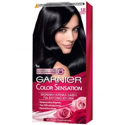 Garnier Color Sensation Permanent Hair Color Kit Μόνιμη Κρέμα Βαφή Μαλλιών με Άρωμα Τριαντάφυλλο 1 Τεμάχιο - 1.0 Μαύρο