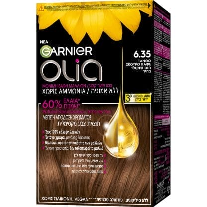 Garnier Olia Permanent Hair Color Μόνιμη Βαφή Μαλλιών Χωρίς Αμμωνία & με Φυσικά Έλαια Λουλουδιών 1 Τεμάχιο - 6.35 Ξανθό Σκούρο Καφέ