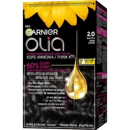 Garnier Olia Permanent Hair Color Μόνιμη Βαφή Μαλλιών Χωρίς Αμμωνία & με Φυσικά Έλαια Λουλουδιών 1 Τεμάχιο - 2.0 Μαύρο