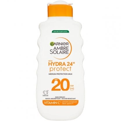 Garnier Ambre Solaire Hydra 24H Protect Lotion Spf20 Αντηλιακό Γαλάκτωμα Σώματος Μεσαίας Προστασίας με Βιταμίνη Cg 175ml