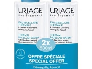 Uriage Promo Eau Thermale Micellar Water with Cranberry Extract Normal to Dry Skin Ιαματικό Μικυλλιακό Νερό Προσώπου - Ματιών για Καθαρισμό & Ντεμακιγιάζ, Κατάλληλο για Κανονική προς Ξηρή Επιδερμίδα με Εκχύλισμα Cranberry 1Lt (2x500ml)