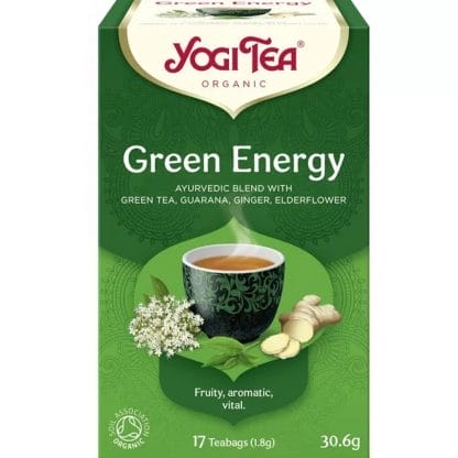 Yogi Tea Green Energy 17 Τεμάχια Ρόφημα Μείγματος Πράσινου Τσαγιού, Γκουαρανά, Τζίντζερ & Σαμπούκου Φιλοσοφίας Αγιουρβέδα για Ενέργεια & Απώλεια Βάρους (17 Φακελάκια x 1.8g)