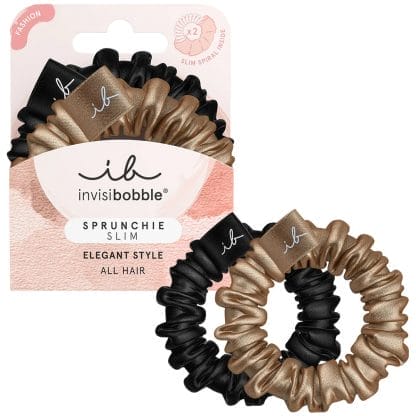 Invisibobble Sprunchie Slim Elegant Style Λεπτά Λαστιχάκια Μαλλιών για Απαλό Κράτημα 2 Τεμάχια - True Golden