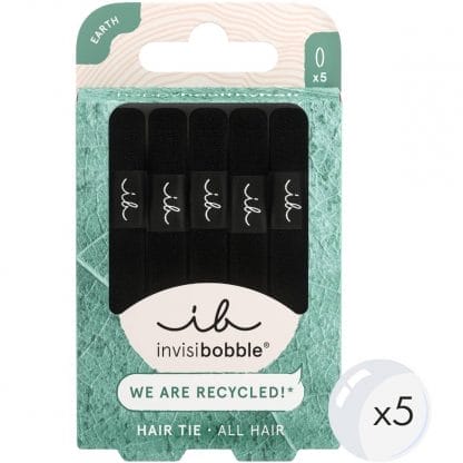 Invisibobble Ecotie Hair Tie Black Λαστιχάκια Μαλλιών για Κράτημα με Λιγότερα Σημάδια, Λιγότερο Πόνο & Φθορά 5 Τεμάχια