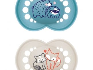 Mam Original Silicone Soother 16m+ Ορθοδοντική Πιπίλα Σιλικόνης με Θήκη Μεταφοράς 2 Τεμάχια, Κωδ 250SBc - Κρεμ / Μπλε