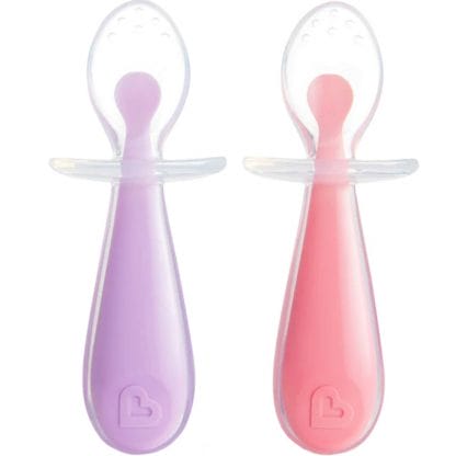 Munchkin Gentle Scoop Training Silicone Spoons 6m+ Μαλακά Εκπαιδευτικά Κουταλάκια Σιλικόνης 2 Τεμάχια - Ανοιχτό Ροζ / Λιλά