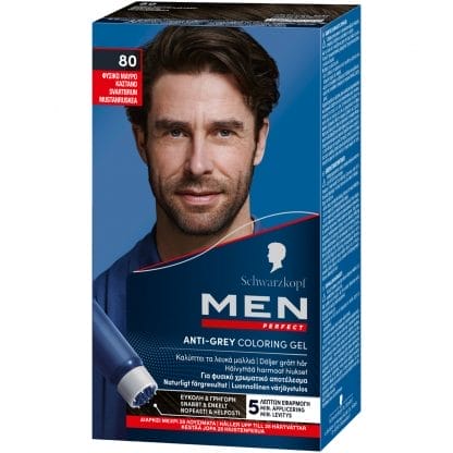 Schwarzkopf Men Perfect Anti-Grey Coloring Gel Τζελ Μαλλιών με Χρώμα για την Κάλυψη των Λευκών με Φυσικό Χρωματικό Αποτέλεσμα - N80 Φυσικό Μαύρο Καστανό
