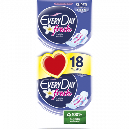 Σερβιέτες EveryDay Fresh SUPER Ultra Plus Οικονομική Συσκευασία 18τεμ.