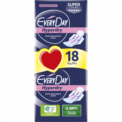 Σερβιέτες EveryDay Hyperdry SUPER Ultra Plus Center Plus Οικονομική Συσκευασία 18τεμ.