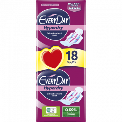 Σερβιέτες EveryDay Hyperdry MAXI NIGHT Ultra Plus Center Plus Οικονομική Συσκευασία 18τεμ.