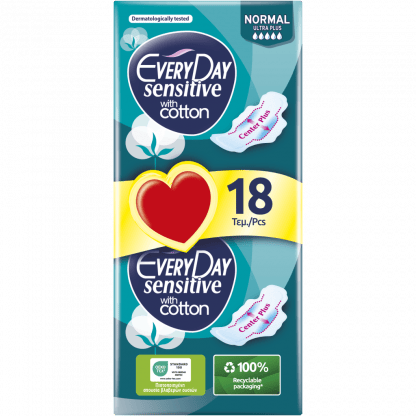 Σερβιέτες EveryDay Sensitive Cotton NORMAL Ultra Plus οικονομική συσκευασία 18 τεμ.