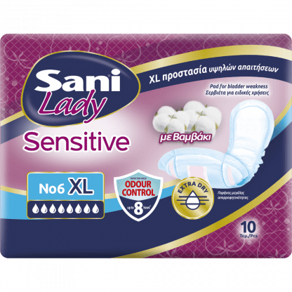 Σερβιέτες ακράτειας με βαμβάκι Sani Lady Extra Large No6 10τμχ