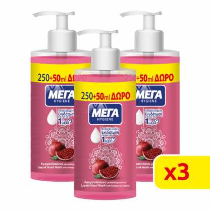 ΜΕΓΑ Κρεμοσάπουνο Hygiene Ρόδι Με Αντλία 900ml (3*300ml)