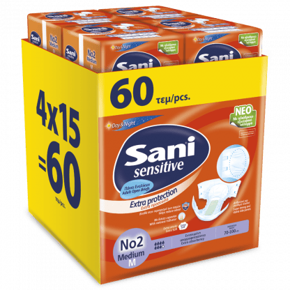 Ανοιχτή πάνα ακράτειας Sani Sensitive Medium No2 Mega Pack 60τεμ (4x15τμχ)