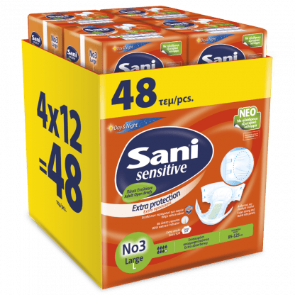 Ανοιχτή πάνα ακράτειας Sani Sensitive Large No3 Mega Pack 48τεμ (4x12τμχ)