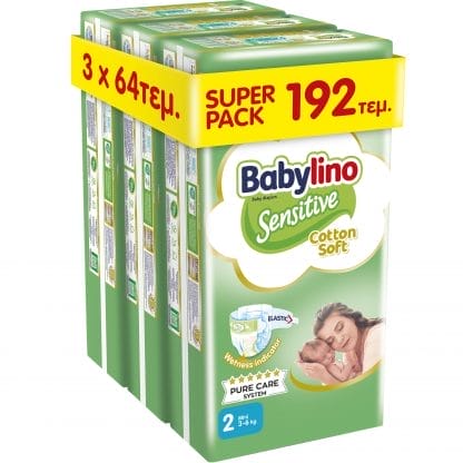 Babylino Sensitive Cotton Soft Mini Νο2 (3-6kg) 192 Τεμάχια (3x64 Τεμάχια)