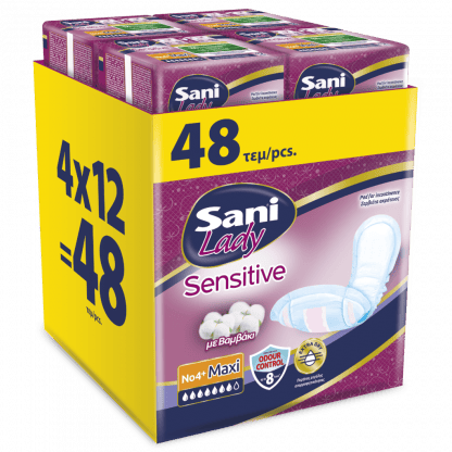 Σερβιέτες ακράτειας με βαμβάκι Sani Lady Maxi No4+ 48τμχ (4*12τμχ)
