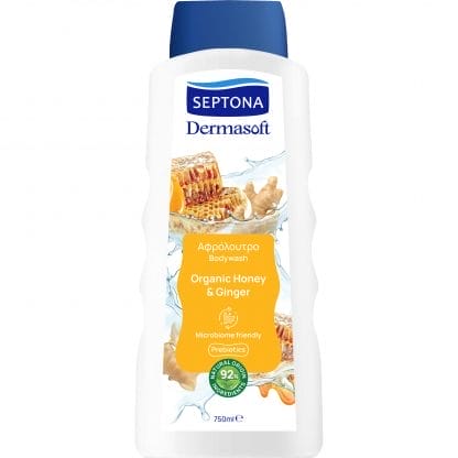 Septona Dermasoft Organic Honey & Ginger Bodywash Αφρόλουτρο Εμπλουτισμένο με Οργανικό Εκχύλισμα Μελιού, Νότες Αρώματος Τζίντζερ & Πρεβιοτικά 750ml