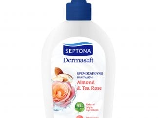 Septona Dermasoft Handwash with Almond & Tea Rose Κρεμοσάπουνο με Οργανικό Νότες Αρώματος Αμύγδαλου & Tea Rose 400ml