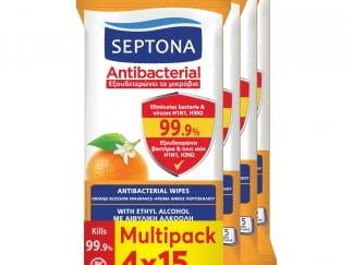 Septona Promo Antibacterial Wipes Orange Blossom Αντιβακτηριδιακά Μαντηλάκια Χεριών με Άρωμα Άνθος Πορτοκαλιού 60 Τεμάχια (4x15 Τεμάχια)