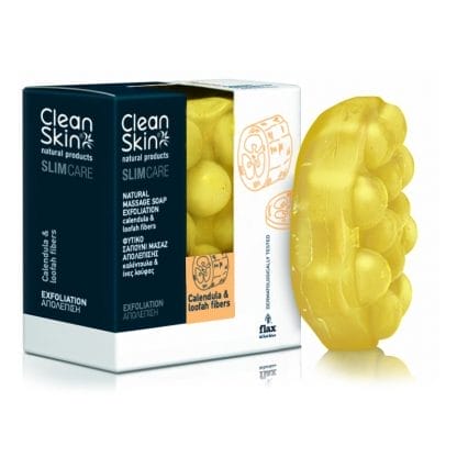 CleanSkin Slimming & Exfoliating Natural Massage Soap Calendula & Loofah Fibers Φυτικό Σαπούνι Μασάζ για Αδυνάτισμα & Απολέπιση με Καλέντουλα & Ίνες Λούφας 100gr