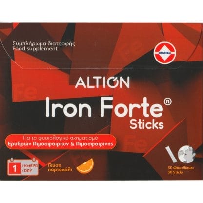Altion Iron Forte Συμπλήρωμα Διατροφής Σιδήρου & Βιταμίνης C σε Μορφή Διασπειρομένων Κοκκίων για την Καλή Λειτουργία του Αιμοποιητικού Συστήματος, Κατά της Κόπωσης & της Αναιμίας με Γεύση Πορτοκάλι 30 Sachets