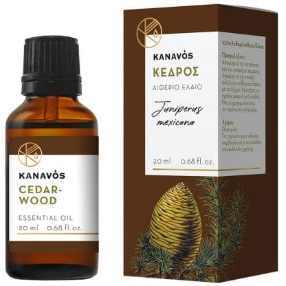 Kanavos Cedarwood Essential Oil Αιθέριο Έλαιο για Φυσικό Αρωματισμό του Χώρου, Κατάλληλο για Εισπνοές που Προσφέρει Χαλάρωση & Ευεξία 20ml - Κέδρος