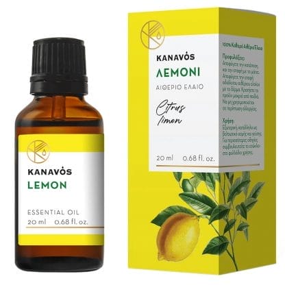 Kanavos Lemon Essential Oil Αιθέριο Έλαιο για Φυσικό Αρωματισμό του Χώρου, Κατάλληλο για Εισπνοές που Προσφέρει Χαλάρωση & Ευεξία 20ml - Λεμόνι