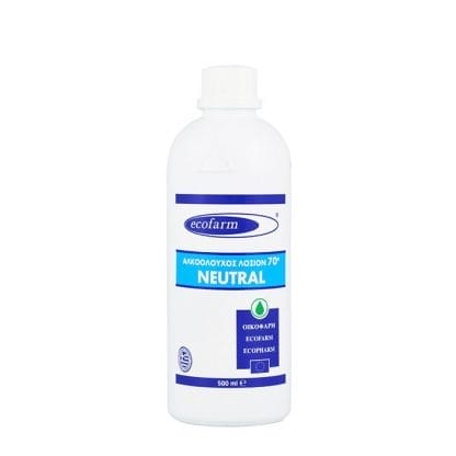 Ecofarm Neutral Αλκοολούχος Λοσιόν 70° Οινόπνευμα Μετουσιωμένο με Ήπια Αντισηπτική Δράση - 500ml