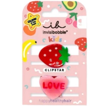 Invisibobble Clipstar  Kids Glow Frutti Strawberry Κλιπ Μαλλιών για Παιδιά που Φωσφορίζουν στο Σκοτάδι 2 Τεμάχια