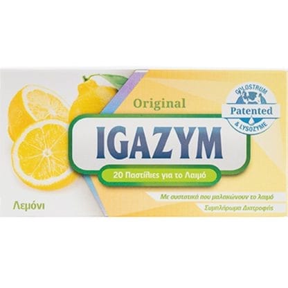 Igazym Original Lemon Συμπλήρωμα Διατροφής με Πρωτόγαλα & Ασπράδι Αυγού που Μαλακώνουν & Καταπραΰνουν τον Λαιμό Συμβάλλοντας στην Καλή Λειτουργία του Ανοσοποιητικού με Γεύση Λεμόνι 20 Pastilles