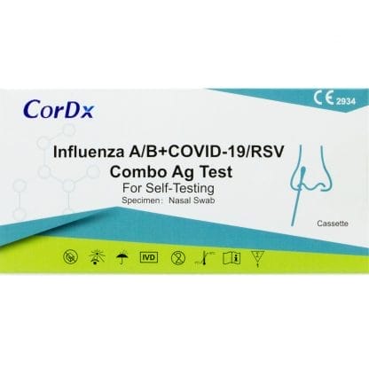 CorDx Influenza A/B & Covid-19/RSV Combo Ag Self Αυτοδιαγνωστικό Τεστ για την Ταχεία & Ποιοτική Ανίχνευση Αντιγόνων των Ιών SARS-CoV-2, Γρίπης Α & Β & Αναπνευστικού Συγκυτιακού Ιού (RSV) 1 Τεμάχιο