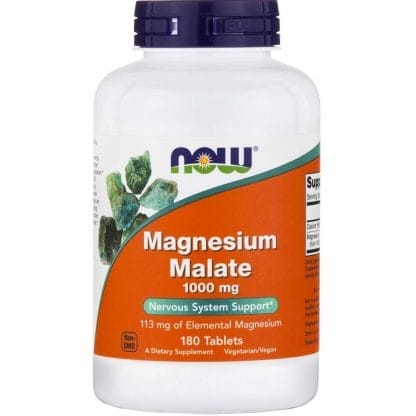 Now Foods Magnesium Malate 1000mg Συμπλήρωμα Διατροφής Μαγνησίου σε Μορφή Μηλικού Οξέος για την Καλή Λειτουργία του Νευρικού Συστήματος, Μυών & Ανακούφιση από το Σύνδρομο της Χρόνιας Κόπωσης 180tabs