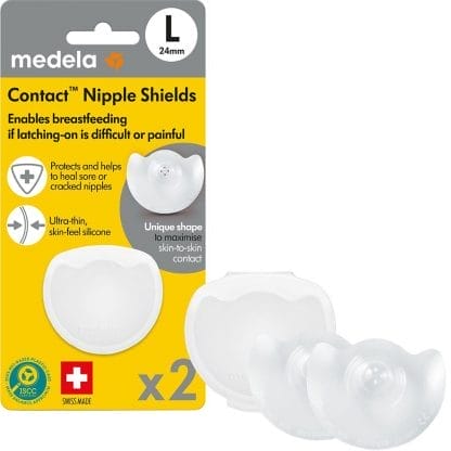 Medela Contact Nipple Shields Ψευδοθηλές για τη Διευκόλυνση του θηλασμού για Μητέρες με Πληγωμένες, Επίπεδες ή Εισέχουσες Θηλές 2 Τεμάχια - Large 24mm