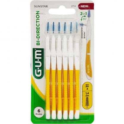 Gum Bi-Direction Cylindrical Micro 1.4mm - ISO 4 Κίτρινο Βουρτσάκι Αμφίδρομης Κατεύθυνσης Μεσοδόντιων Διαστημάτων (2714) 6 Τεμάχια