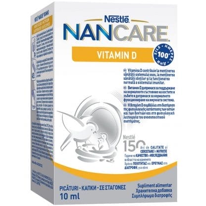 Nestle NANCare Vitamin D Συμπλήρωμα Διατροφής Βιταμίνης D σε Σταγόνες για Βρέφη & Μικρά Παιδιά για τη Φυσιολογική Κατάσταση των Οστών, Δοντιών & Ανοσοποιητικού 10ml