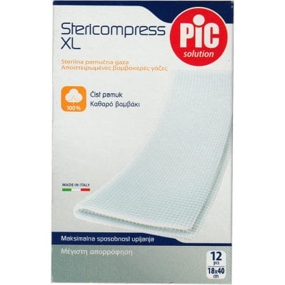 Pic Solution Stericompress XL Sterile Gauze Bandage Αποστειρωμένες Γάζες Υψηλής Απορροφητικότητας από Αγνό Βαμβάκι 12 Τεμάχια - 18cm x 40cm