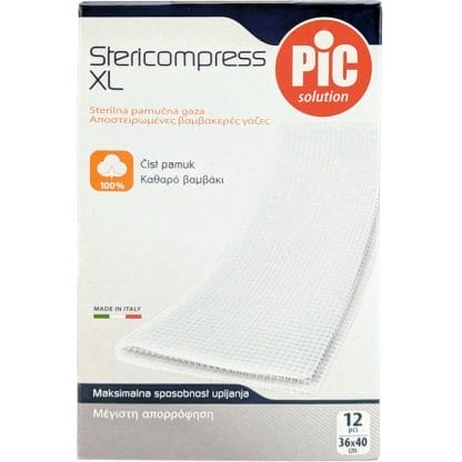 Pic Solution Stericompress Sterile Gauze Bandage Αποστειρωμένες Γάζες Υψηλής Απορροφητικότητας από Αγνό Βαμβάκι 12 Τεμάχια - 36cm x 40cm