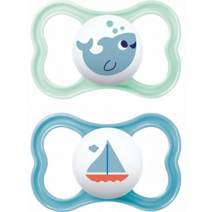 Mam Air Silicone Soother  6-16m Ορθοδοντική Πιπίλα Σιλικόνης με Μεγάλες Οπές Αέρα & Θήκη Μεταφοράς 2 Τεμάχια, Κωδ 215SBc - Μέντα / Μπλε