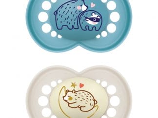 Mam Day & Night Silicone Soother 16m+ Ορθοδοντική Πιπίλα Σιλικόνης που Λάμπει στο Σκοτάδι με Θήκη Μεταφοράς 2 Τεμάχια, Κωδ 274SBc - Μπλε / Κρεμ